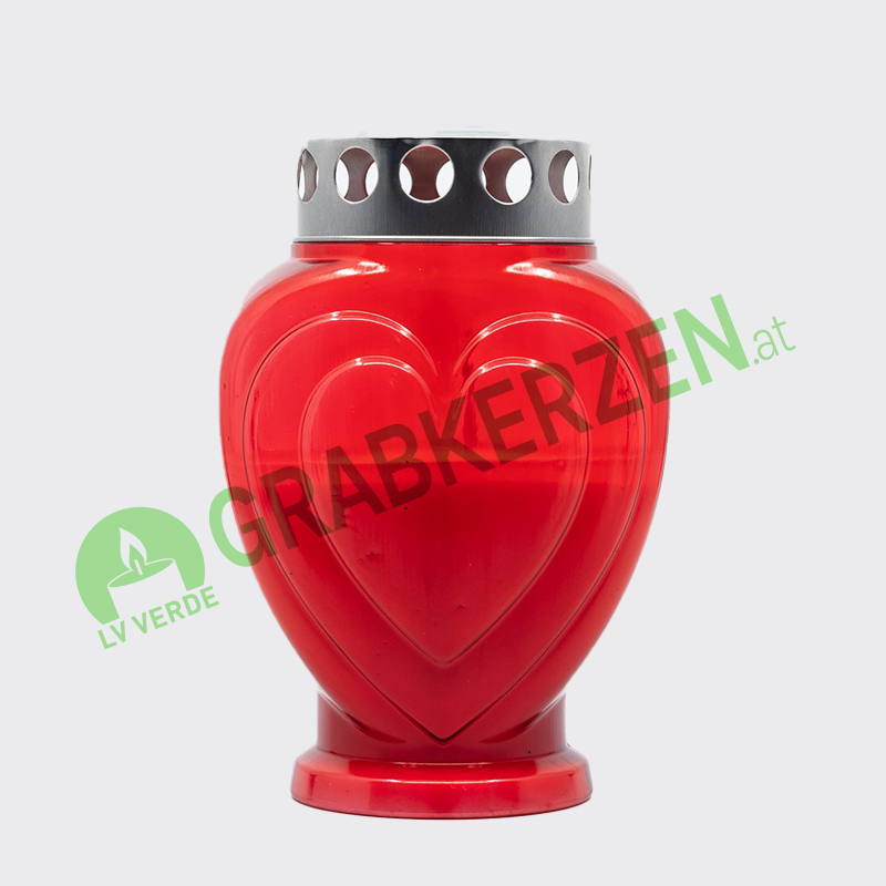 Grabkerze Herz rot