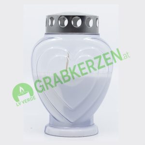 Grabkerze Herz weiss